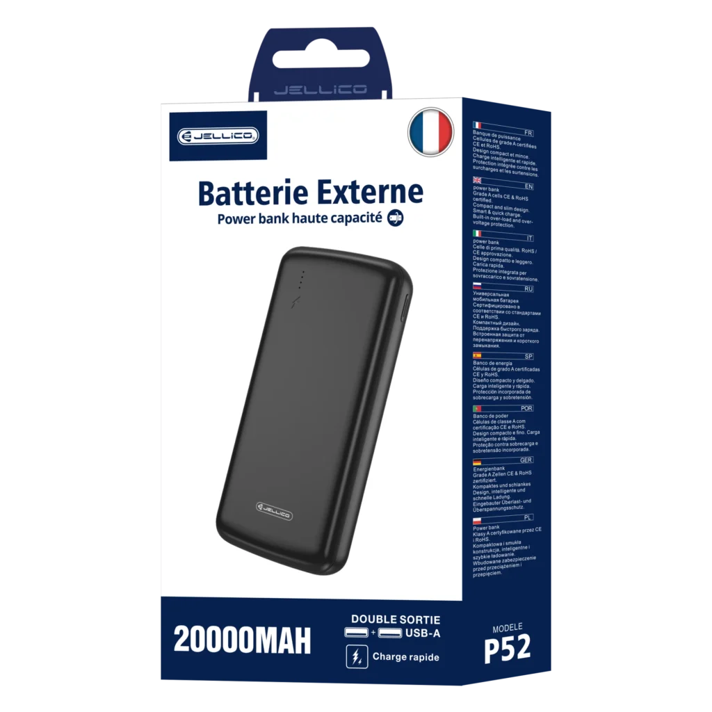 Power Bank (Batterie Externe) 20000mAh 74W double port JELLICO P52 noir